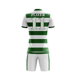 Venta en Línea AURA ATHLETICS Conjunto de Camiseta de Fútbol Unisex Verde y Blanco a Rayas, Impresión por Sublimación, Transpirable, Ecológico, de Secado Rápido - Product Image 3