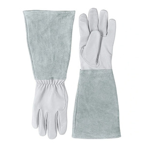 Gants de sécurité en cuir blanc, manchette longue de 28 cm, résistance à la chaleur, durables, anti-chaleur, gants de travail avec manchette froncée - Product Image 1