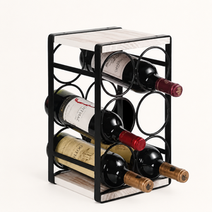 Modern 6-Bottle Metal Countertop <b>Wine</b> Rack Freestanding Black Iron <b>Wine</b> Holder for Kitchen Space-Saving Tabletop Organizer - Product Image 2