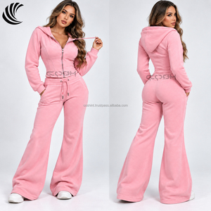 Ensemble de survêtement assorti style corset en polaire rose pâle pour femme, streetwear urbain - Product Image 3