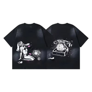 Camiseta Unisex de Talla Grande, Estilo Vintage, Lavada con Ácido, Cuello Redondo, Holgada, Estilo Retro, Streetwear, Hip Hop, Y2K - Product Image 5