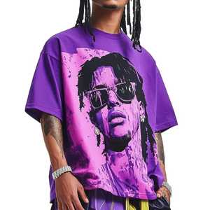 T-shirt <span class=keywords><strong>Homme</strong></span> Oversize Violet à Manches Courtes Col Rond avec Imprimé Photo Dreads, Style Urbain, Tissu Jersey, Sérigraphie - Product Image 5