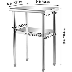 Tavolo da Lavoro in Acciaio Inox 24 X 18 X 36 Pollici, Capacità di Carico 600 libbre, Ripiano Inferiore Regolabile, Banco da Lavoro in Metallo Resistente - Product Image 4