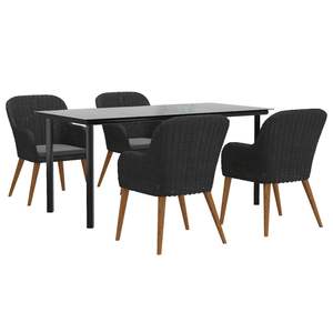 Ensemble de salle à manger de jardin durable en 5 pièces, en bois d'acacia massif noir, mobilier d'extérieur durable - Product Image 3