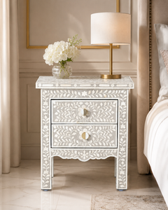 Mesa de Noche Decorativa de Madera con 2 Cajones y Diseño Floral Pintado a Mano para Dormitorio, Sala de Estar, Hotel, Entrada, Almacenamiento - Product Image 1