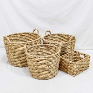 Trending Home Decor Natural Water Hyacinth Circle Storage <b>Basket</b> Set Handles Rustic Style Eco-Friendly for Laundry Blankets Toys - Product Image 3
