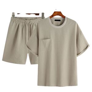 Ensemble T-shirt et short respirant de haute qualité pour homme, 100 % coton, coupe oversize, 2 pièces, séchage rapide, tenue de sport - Product Image 1