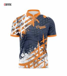 Maillot de bowling personnalisé pour homme en polyester orange avec fermeture éclair, nom et numéro de l'équipe, impression par transfert thermique, respirant, séchage rapide, sport - Product Image 1