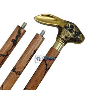 Antique <b>Style</b> Deluxe Walking Stick & Cane Beautiful Golden Rabbit <b>Head</b> Handle Aluminum Wood Handmade European Gift for Men/Women - Product Image 3