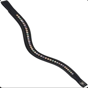 Diadema para Caballo de Cuero Genuino con Cristales Negros Curvos de Alta Calidad, Diamantes de Imitación y Decoración de Diamantes G.K. - Product Image 4