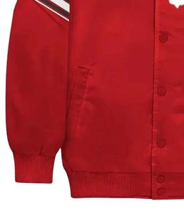 High Quality <b>Silk</b> Satin Varsity Jacket For Men New Arrival Customized <b>Red</b> Button Outdoor Fashion Jacket For Men - Product Image 3