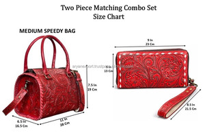 Conjunto de equipaje de cuero vacuno repujado a mano, bolso Speedy con cartera a juego, estilo occidental, conjunto de dos piezas, bolso de lujo para mujer. - Product Image 2