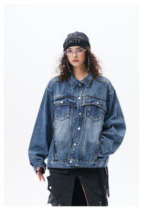 New Fashion Retro Wash Windproof 100% Cotton Winter Women's Loose Zipper <b>Denim</b> <b>Jacket</b> - Product Image 4