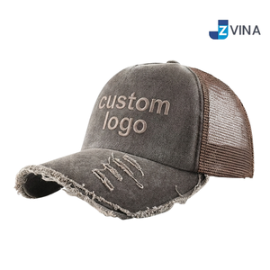 Casquette de baseball en maille délavée style vintage avec logo personnalisé, casquette de camionneur déchirée, chapeau décontracté pour l'extérieur - Product Image 2
