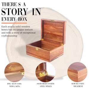 กล่องเก็บของไม้กระถินขนาดใหญ่พร้อมฝาปิดแบบมีบานพับและกุญแจล็อค กล่องเก็บของที่ระลึกคุณภาพพรีเมียมสำหรับจัดเก็บเครื่องประดับ - Product Image 6