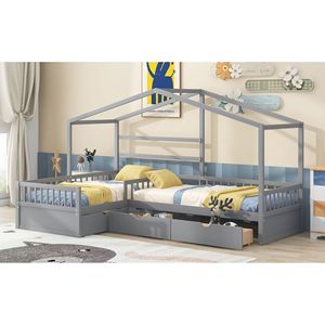 Letto a piattaforma grigio a una piazza e mezza con tre cassetti contenitore per bambini - Product Image 5