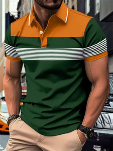 Polo homme tendance été, motif géométrique simple et stylé, imprimé 3D, streetwear cool, coupe oversize - Product Image 1