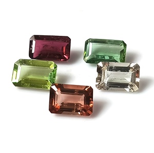 พลอยทัวร์มาลีนแซมเบียสีพาสเทลหลากสีธรรมชาติขนาด 6x9 มม. น้ำหนัก 8.80 กะรัต ทรงเหลี่ยมมรกต ชุด 5 เม็ด/คู่ พร้อมพลอยแซฟไฟร์ - Product Image 5