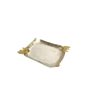 Plateau de service en acier inoxydable martelé, motif feuille, artisanat de qualité supérieure, fabriqué en Inde, idéal pour les mariages et la décoration intérieure - Product Image 1
