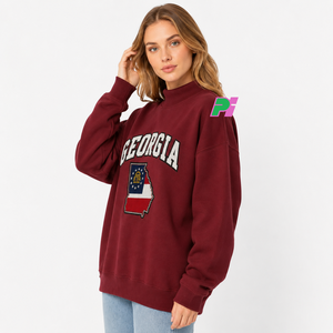 Sudadera de cuello alto Georgia para mujer, negra, con mapa del estado bordado, corte oversize, para otoño - Product Image 2