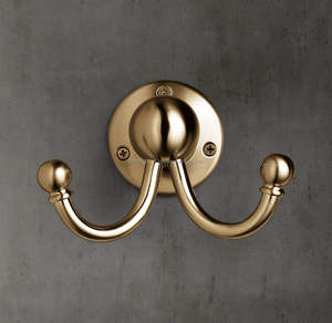 Heavy duty brass wall hooks supporting <b>backpacks</b> <b>purses</b> coats in busy households with reinforced wall mounting points - Product Image 1