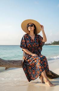 Vestido Kaftán de Algodón con Estampado Floral, Ropa de Estar por Casa Estilo Bohemio, Tallas Grandes - Product Image 4