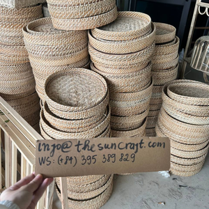 Sustainable Rattan Tray Handcrafted <b>Woven</b> Wood Serving Board for Decorative Ottoman Living Room Storage Accent - Product Image 3