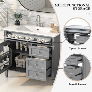 Mueble de Baño Moderno de 36 Pulgadas con Lavabo Superior, 2 Cajones y Cajón Extraíble, Mueble de Almacenamiento para Baño con Lavabo Individual - Product Image 6