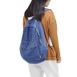 Denim Laptop <b>Backpack</b> Unisex Casual Style 20-39L Softback with Zipper Closure and Shoulder <b>Straps</b> - Product Image 2