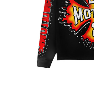 <b>Top</b> Quality <b>Long</b> <b>Sleeve</b> <b>Crop</b> <b>Top</b> Men's Street Style Printed Oversized <b>Black</b> T-Shirt With Flame Pattern Back Logo - Product Image 2