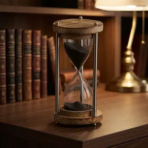 Sablier antique en bois et laiton, minuteur de cinq minutes, horloge sablier noire, décoration de bureau nautique, minuteur pour la préparation du thé et l'exercice - Product Image 5