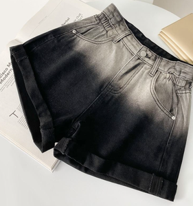 Shorts de mezclilla de cintura alta con degradado para mujer, color caramelo, con aberturas, corte holgado, pierna recta, pantalones casuales de verano - Product Image 2