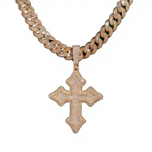 Joyería de Moda Hip Hop, Plata 925, Baño de Oro Rosa y Rodio, Colgante de Cruz con Moissanita VVS D para Hombres y Mujeres - Product Image 3