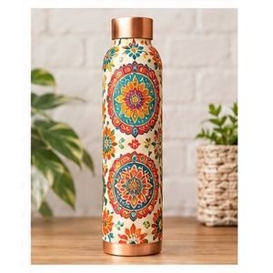 Designer Floral Bird <b>Copper</b> <b>Water</b> <b>Bottle</b> with <b>Copper</b> Accents Portable Travel Drinkware - Product Image 5