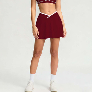 Jupe de tennis taille haute évasée pour femme avec taille croisée en V contrastante pour les sports de plein air et le fitness - Product Image 6