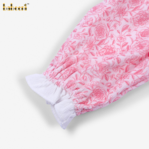 DR4604-<b>Girls</b> <b>Pink</b> Floral Hand-Embroidered Smocked Bishop <b>Dress</b>-ODM Children's Spring Summer 100% Cotton Knee-Length OEKO-TEX - Product Image 5