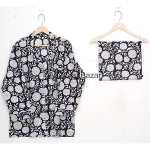 ชุดนอนผ้าฝ้ายแท้ 100% ลายดอกไม้สุดคลาสสิก แขนยาว เนื้อผ้านุ่ม ถักทอด้วยเส้นด้ายอย่างดี ชุด 2 ชิ้น ระบายอากาศได้ดี แห้งเร็ว เหมาะสำหรับใส่ที่บ้าน - Product Image 2