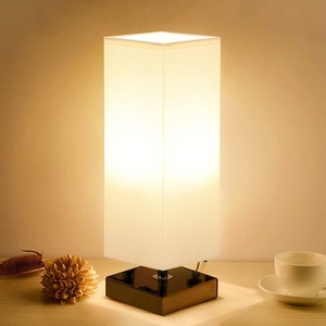 Minimalist Wood Fabric Column <b>Table</b> Lamp Modern Japanese Style <b>LED</b> <b>Bedside</b> Nightlight for Bedroom Living Room Zen Decor - Product Image 1