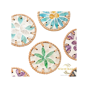 Ensemble de dessous-de-verre tissés en rotin de luxe faits à la main, style bohème, incrustés de nacre, épaisseur 10 mm, écologiques, pour la maison et les restaurants - Product Image 5