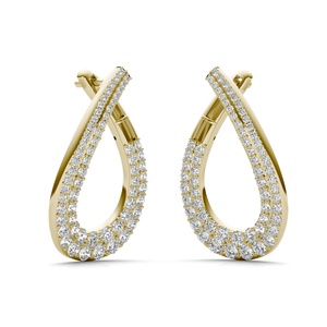 Boucles d'oreilles créoles de luxe pour femme, plaquées or, avec diamants en forme de goutte d'eau, taille brillant rond, sertissage en canal, bijoux de mariage - Product Image 2
