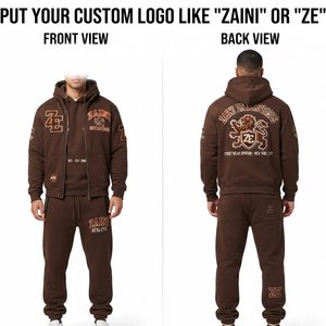Premium 350 GSM 100% Cotton Breathable Winter Fleece Men Hooded Tracksuit Black Custom Screen Printed Logo Private Label OEM ODM - Product Image 1
