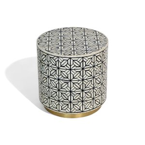 Round Bone Inlay side table For <b>Bed</b> room Ottoman With Geometric Pattern Brass Base Contemporary Living Room Decor - Product Image 3