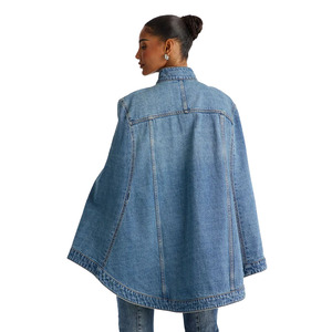 Women Denim Shirt Long Sleeve Button Up Sleeve Asymmetric Loose Fit Stonewashed Casual Blue <b>Top</b> Autumn Style - Product Image 4
