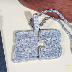 Luxury Moissanite Diamond " 23 " Pendant With Cuban Link <b>Chain</b> Full <b>Iced</b> <b>Out</b> Hip Hop Necklace Jewelry - Product Image 4