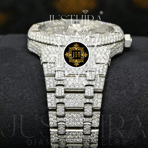 Montre en diamant moissanite au design unique pour couples, ensemble de montres de luxe assorties avec pierres brillantes, disponible à la vente - Product Image 6