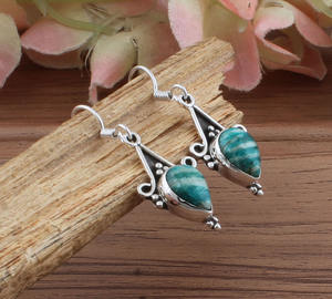 Boucles d'oreilles en amazonite naturelle, faites à la main, en argent sterling 925, boucles d'oreilles pendantes, style luxueux, bijoux pour femmes, vente en gros - Product Image 1