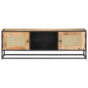 Meuble TV en bois de manguier massif avec accents en rotin naturel et en fer, taille moyenne, pour salon - Product Image 3