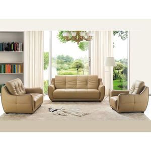 Ensemble de meubles de salon en teck massif de luxe, canapé moderne en cuir beige 3+2+2 places, tables d'angle, villa, hôtel - Product Image 1