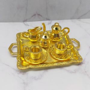 Accessoires miniatures en métal pour maison de poupée, service à thé doré (6 pièces/ensemble) pour la décoration de scènes miniatures - Mini jouet - Product Image 1