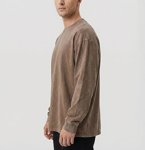 เสื้อยืดโอเวอร์ไซส์แขนยาวสำหรับผู้ชาย สไตล์วินเทจ ล้างสีแบบแอซิด ใส่สบาย สีพื้นหลากสี รับผลิตจากโรงงานโดยตรง พร้อมสกรีนโลโก้ตามสั่ง - Product Image 2